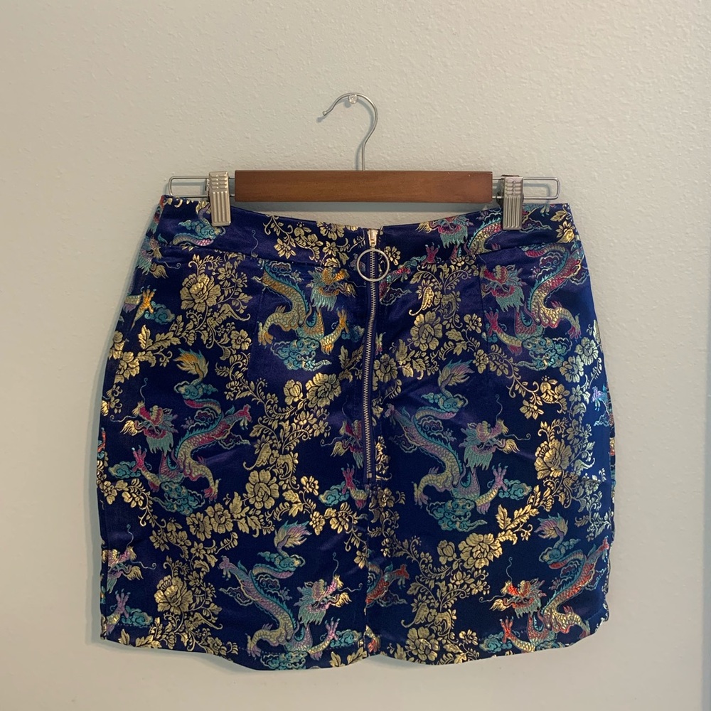 Blue Silk patterned mini skirt